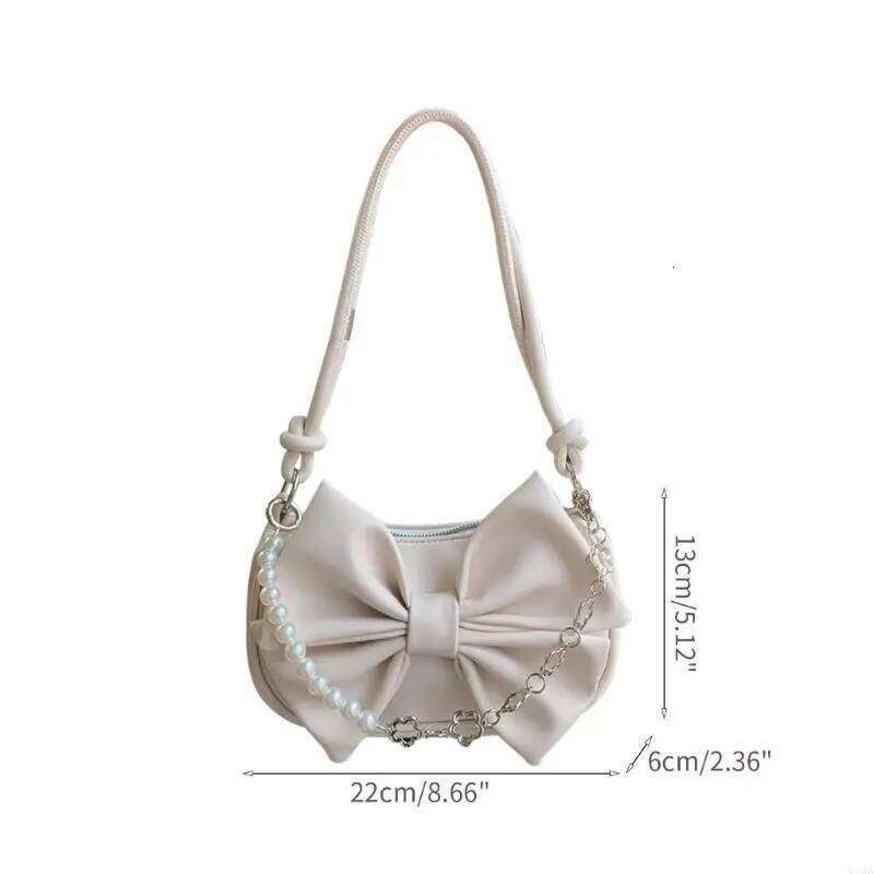 Q1QA Women Bags Pearl Chain Shoulder Bowknot Underarm Bag PU Leather Handbag Y260205