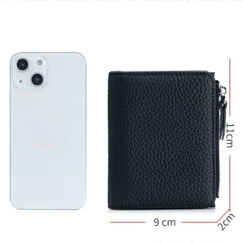 Genuine Leather RFID Short Wallets Card Holder Bag Portable Cowhide Small Zipper Money Coin Purse for Men Women Earphone Pouch Y260206