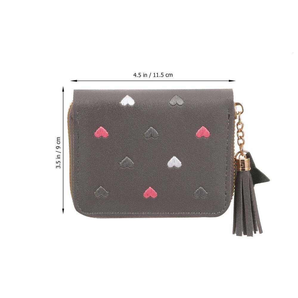 PU Wallet Women Small Coin Bag Tassel Pendant Compact Zipper Portable Change Purse for Daily Travel Y260206