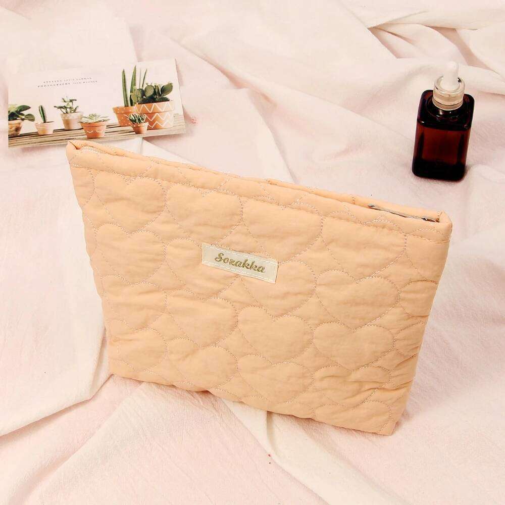Fashion Macaroon Women Heart Quilting Makeup Large Capacity Cute Toiletry Cosmetic Storage Pouch Handbag Travel Make Up Bag Y260206