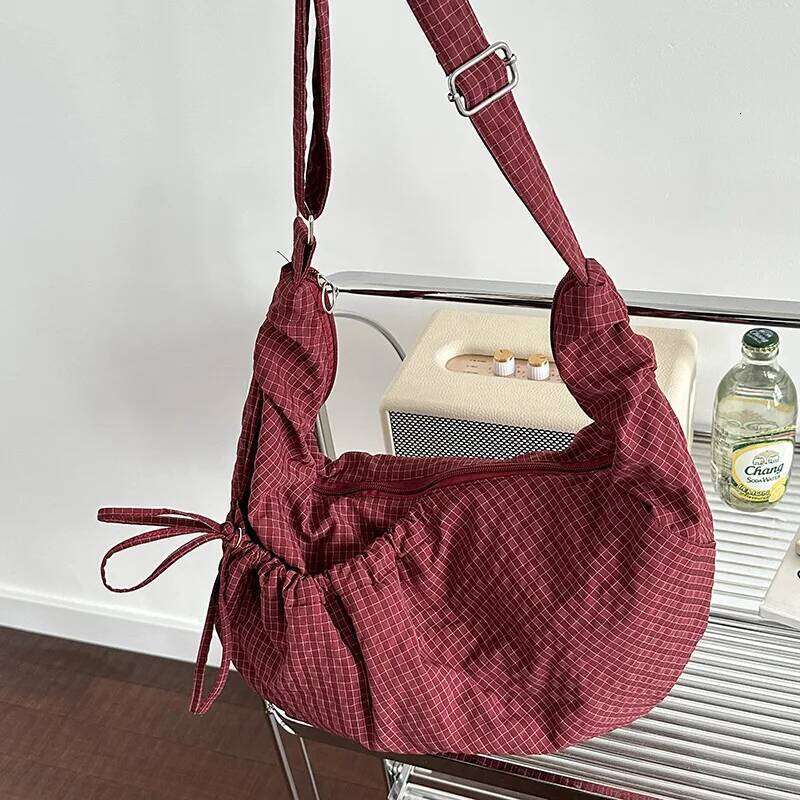 Retro Plaid Hobos Shoulder Bags for Women Drawstring Pocket Nylon Dumpling Large Capacity Portable Travel Messenger Bag Z260207 - view 5