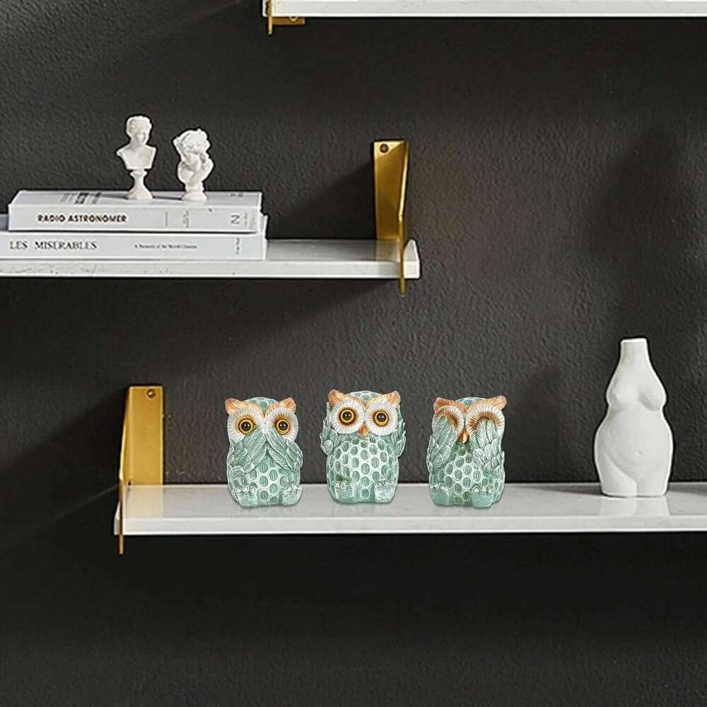 3-Piece Resin Figurines Home Decoration, Cute Owl Statues for Shelves, Living Room, Bedroom, Office, Desk, Bookshelf, Animal Sculptures S260204