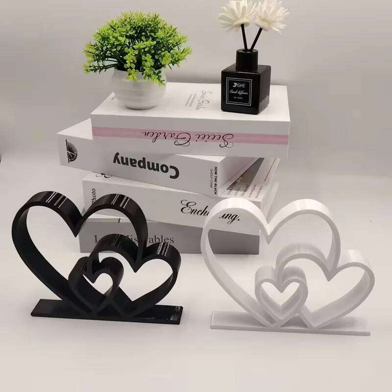 Heart-to-Heart Statue - Black White Love Ornament, Desk & Bookshelf Decor, Valentines Gift, Home Decoration S260204
