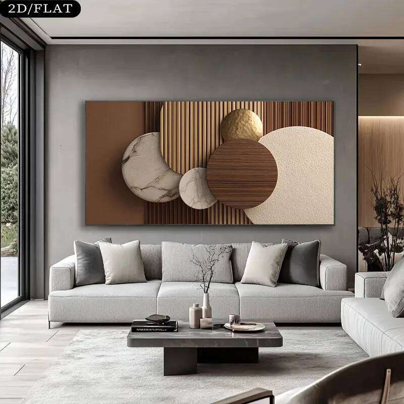 2D Flat Modern Abstract Frameless Canvas Wall Art - Neutral Large Rectangular Panel Suitable for Living Room, Office Decor 26Y0207
