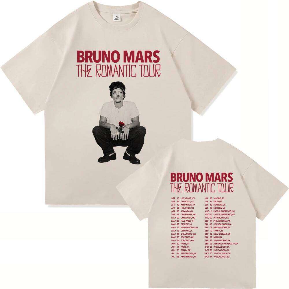 Album T Shirt Bruno Mars The Romantic Tour 2026 Men/women Clothing Vintage Harajuku High Quality Cotton Tshirts X260207