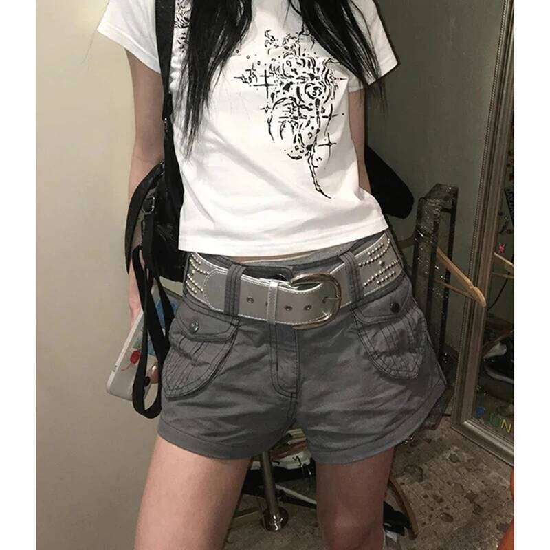 Y2K 2000S Cargo Women Harajuku Streetwear Baggy Shorts Summer Vintage Gyaru Aesthetic Pockets Casual Hot Short Pants New XJ260206