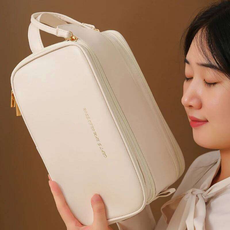Pu Fahsion Women Tote Cosmetic Portable Double Zipper Makeup Storage Bags Ladies Large Capacity Travel Toiletry Bag Y260206