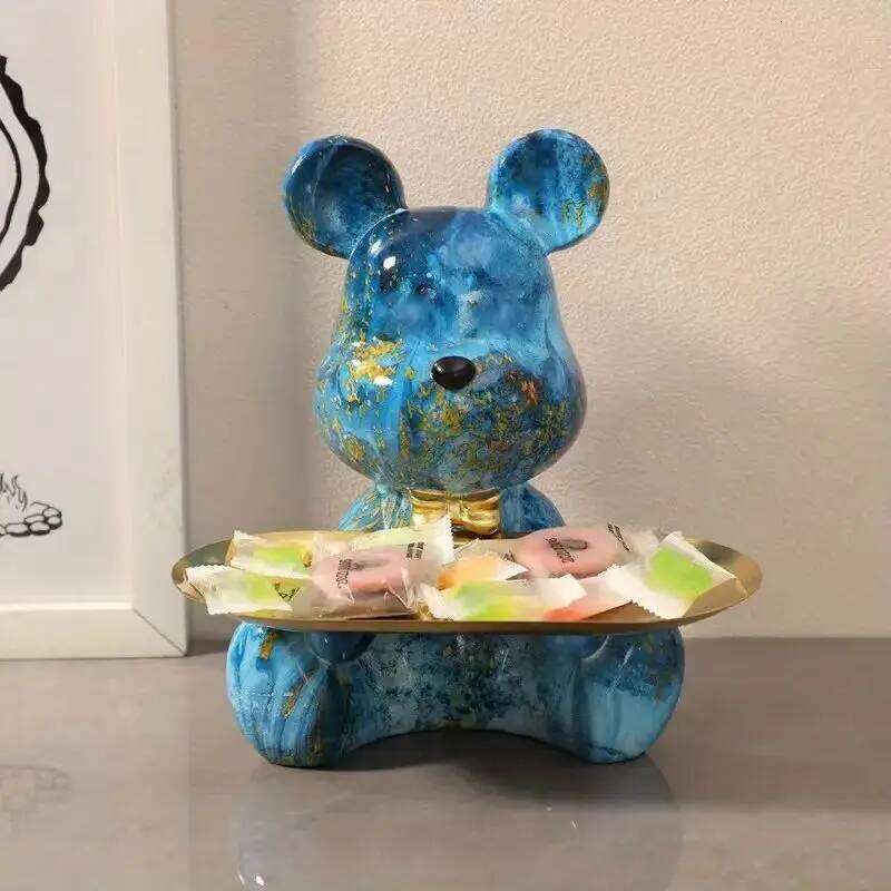 18.5cm Graffiti New Bear Figurine Home Decoration Animal Statue Keys Storage Shelf Modern Room Sculpture Table Decor Statues S260204 f82