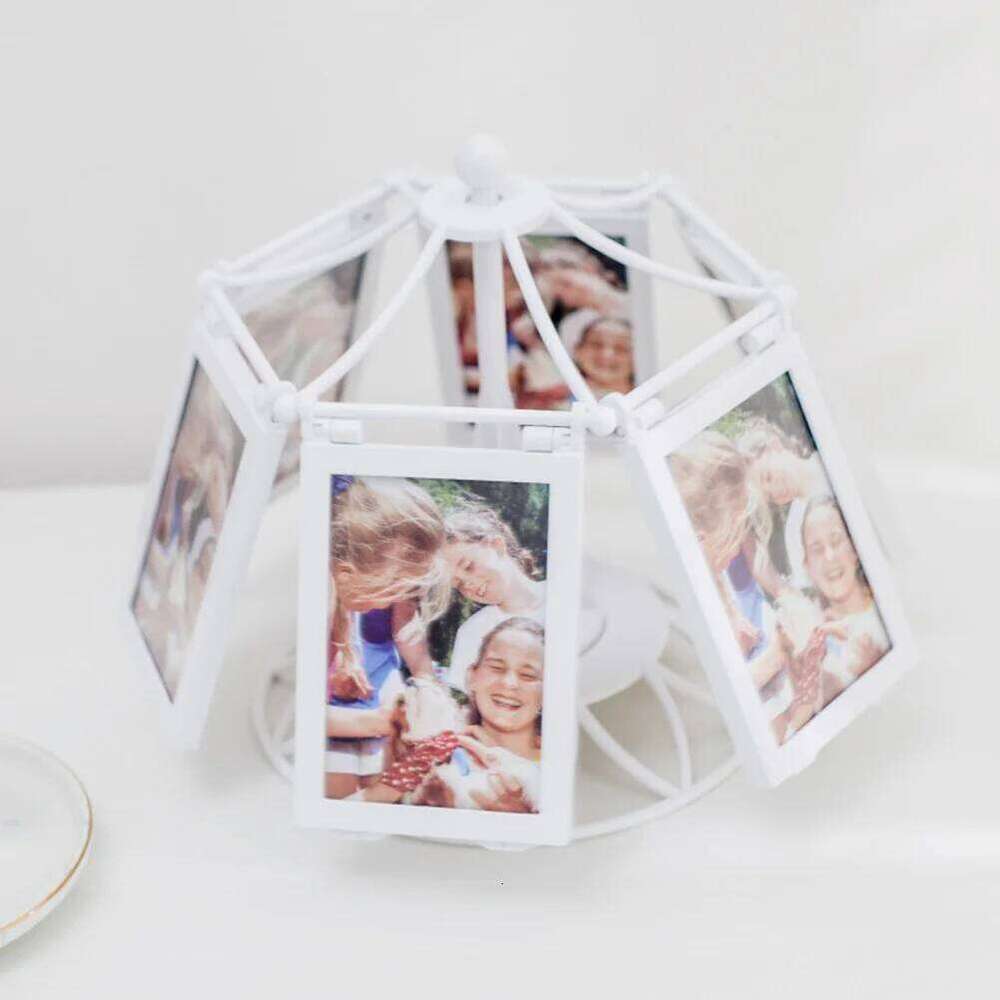 360 Degree Rotating Photo Frame with Musical Box Tabletop Picture Display for Home Decor Desk Shelf Bedroom Living Room S260205
