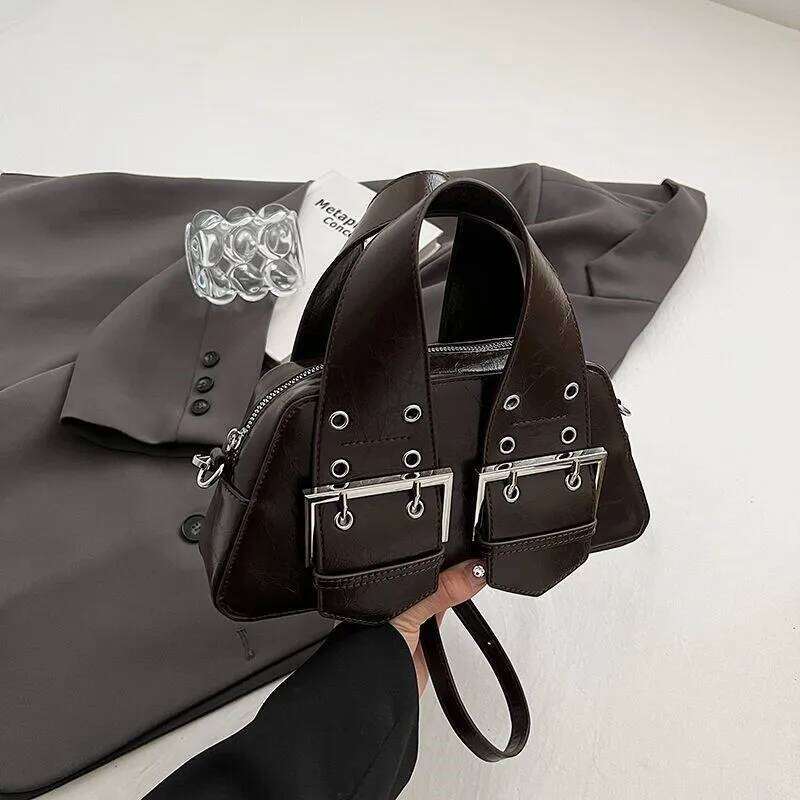 Hot Girl Black Buckle Handbag Women Punk Leather Chic Shoulder Bags Ladies Y2k Aesthetic Cool Trendy Crossbody Bag 2025 Z260207 - view 7