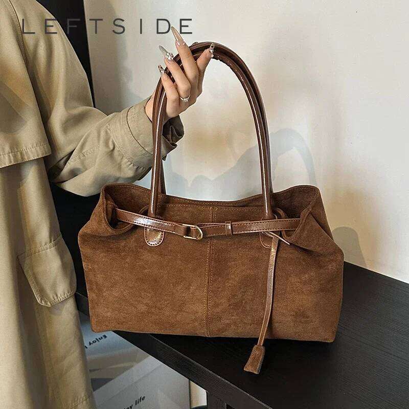 LEFTSIDE Large NUBUCK Underarm Bags Lady Shoulder for Women 2024 Winter New Fashion Trend Y2K Tote Bag Handbags Y260205