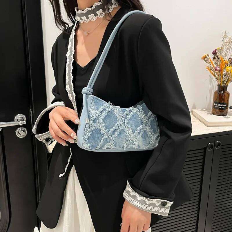 Personality Contrast Underarm New Fashion Ladies Denim Rhombus Mao Shoulder Bag Crossbody Bags for Women Y260205