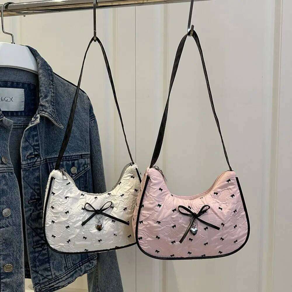 Creative Pink White Shoulder Large Capacity Casual Satchels Bowknot Underarm Bag Teenage Girls Z260207