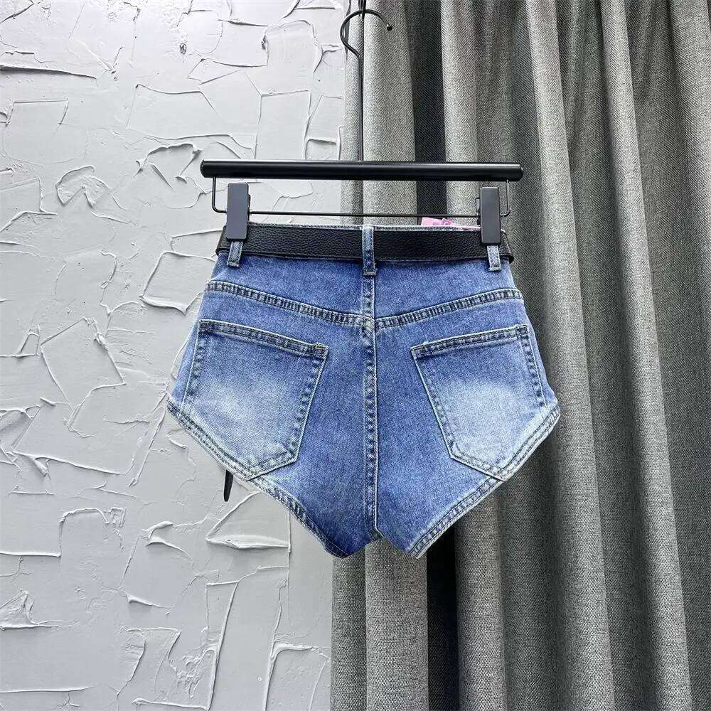 Blue High Waisted Denim Summer Women's Buttocks Elastic Jeans Shorts XJ260206