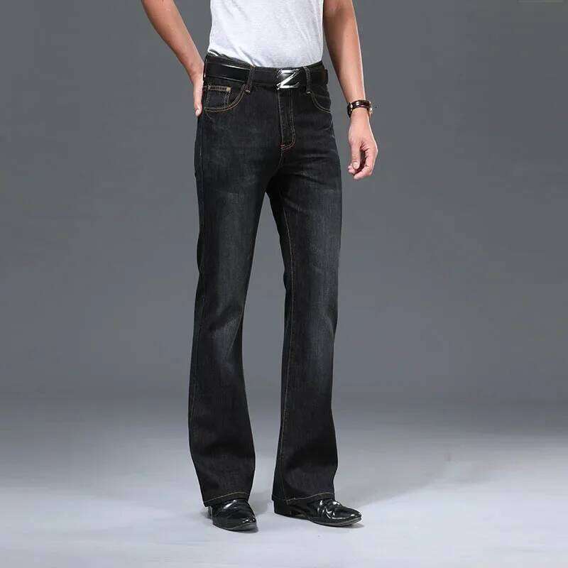 Flared Jeans Men Boot Cut Denim Pants Comfortable Slightly Slim Classic Loose Casual Blue Black Trousers For Male Bootcut X260207 - view 3