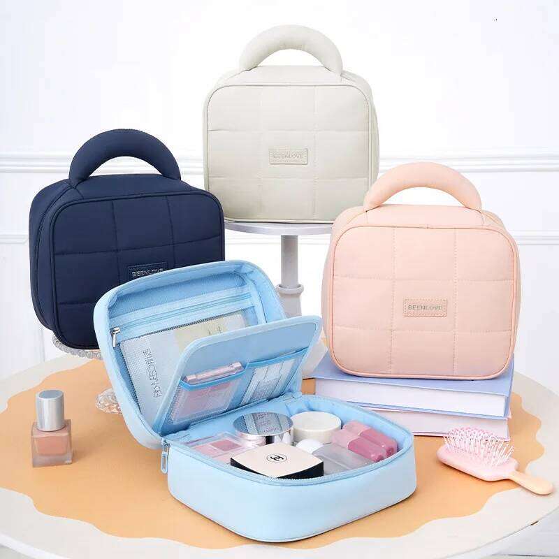 Soft Foam Women's Cosmetic Bag Handheld Makeup Wash Skincare Pouch Large Capaci Square Toiletries Storage Organizer Y260206