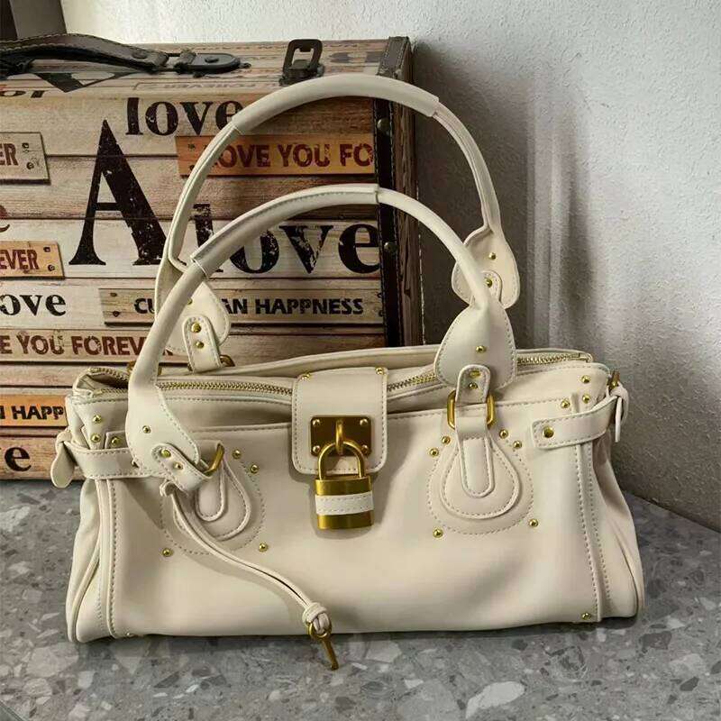 Vintage Lock Buckle Designer Tote Bag,Classic Large Capacity Commuting Shoulder Bag, Fashionable East West Top Handle Handbag Y260204