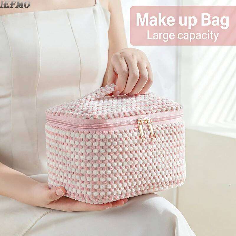 Fashion Corduroy Makeup for Women Large Capacity Cosmetic Pouch Portable Cute Handy Travel Toiletry Bag with Handle Y260206