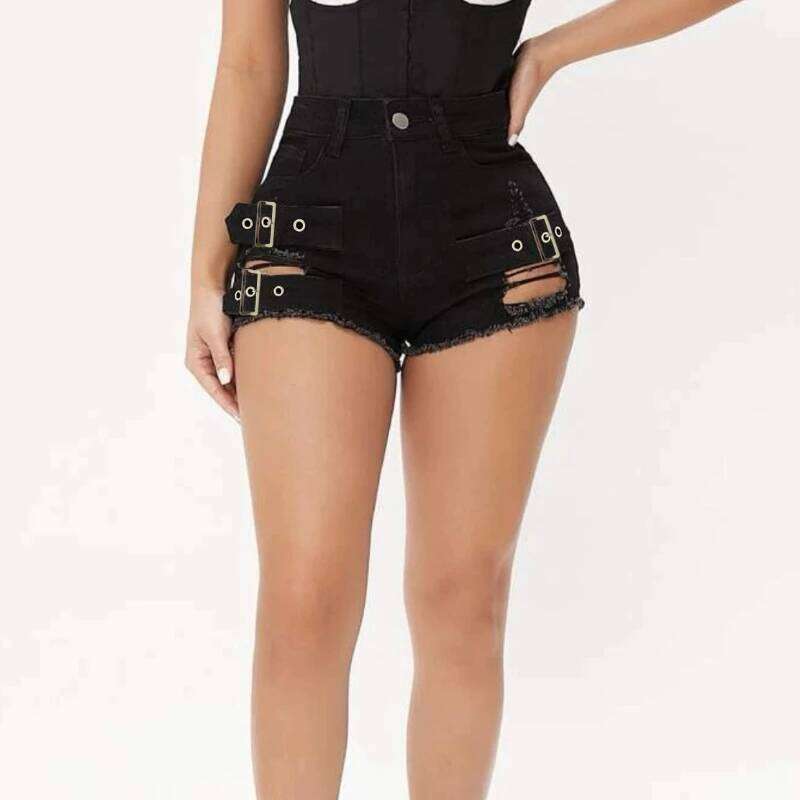 Denim Shorts Women 2025 Summer Fashion Casual High Waist Hollow Out Elastic Pocket Y2K Hot Pants Trousers Streetwear XJ260206