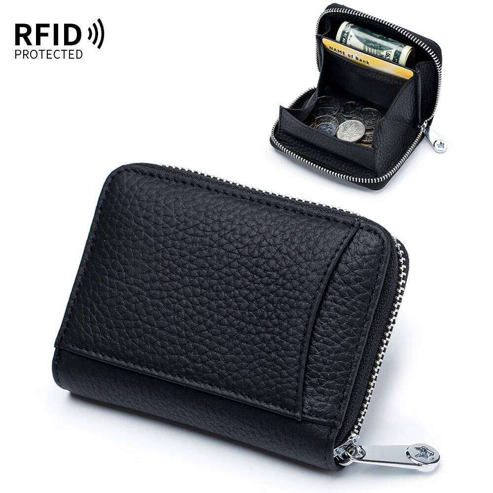 Custom Letters Fashion Women Zipper Small Wallet Coin Purse RFID Blocking Credit Card Holder Genuine Leather Short Money Clip Y260206