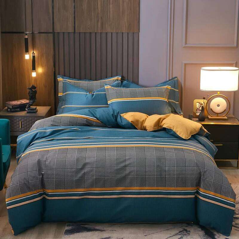3pcs Dark Blue Striped Style Duvet Cover Set for Boy Geometric Pattern Luxury Hotel Room Decor 100% Cotton Skin-friendly Bedding XJ260206