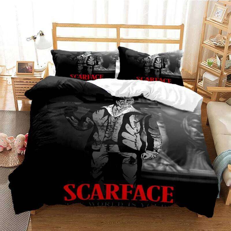 Tony Montana Scarfaces Bedding Set Boys Girls Twin Queen Size Duvet Cover Pillowcase Bed Kids Adult Home Textileextile XJ260206