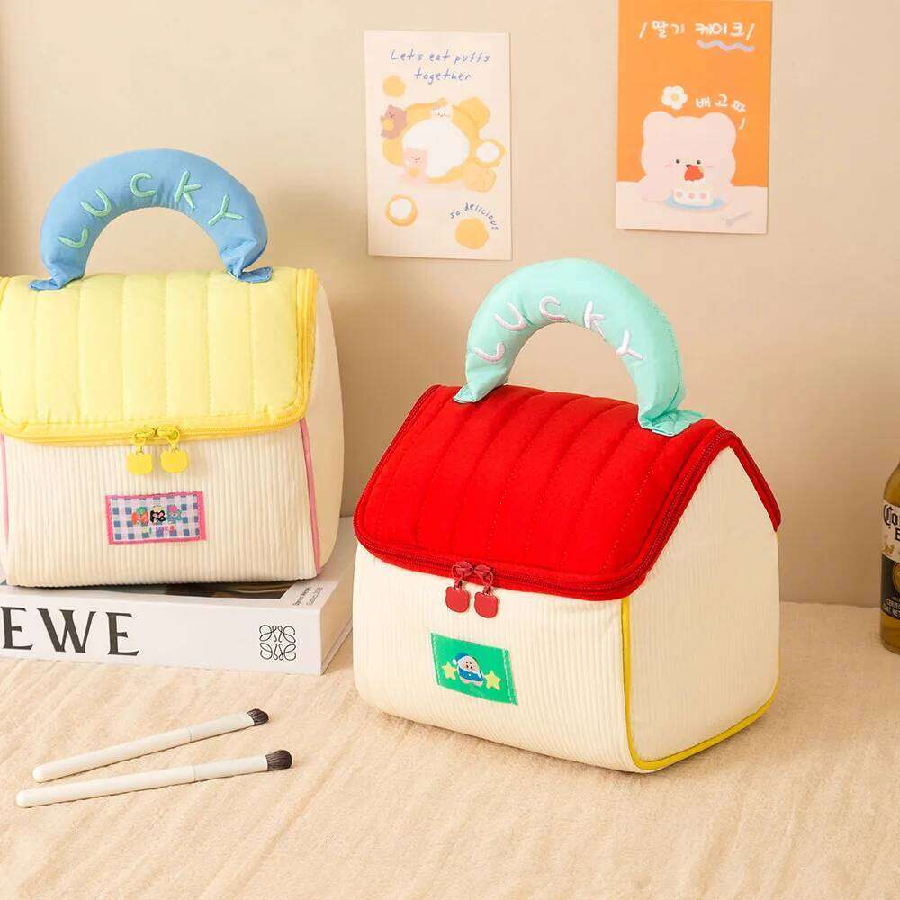 Cute Cartoon Small House Women Tote Makeup Large Capacity Cosmetic Toiletry Storage Pouch Portable Kawaii Girls Zipper Bag Y260206
