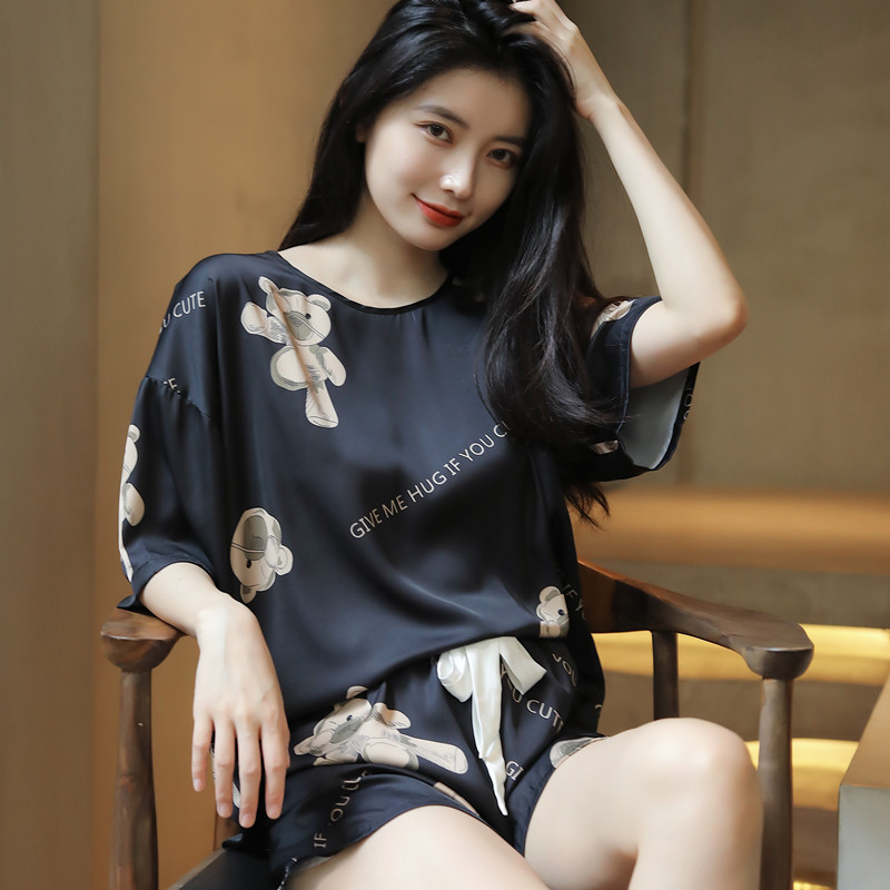 B1410-Elegant Women's Pajama Ensemble: Matching Cherry Patterned Tops and Bottoms with Sleeves