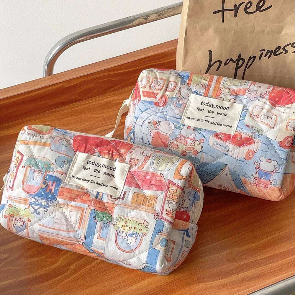 Cartoon Animals Pattern Makeup Quilted Women Portable Tote Lipstick Cosmetic Storage Handbag Ladies Vintage Zipper Pouch Bag Y260206