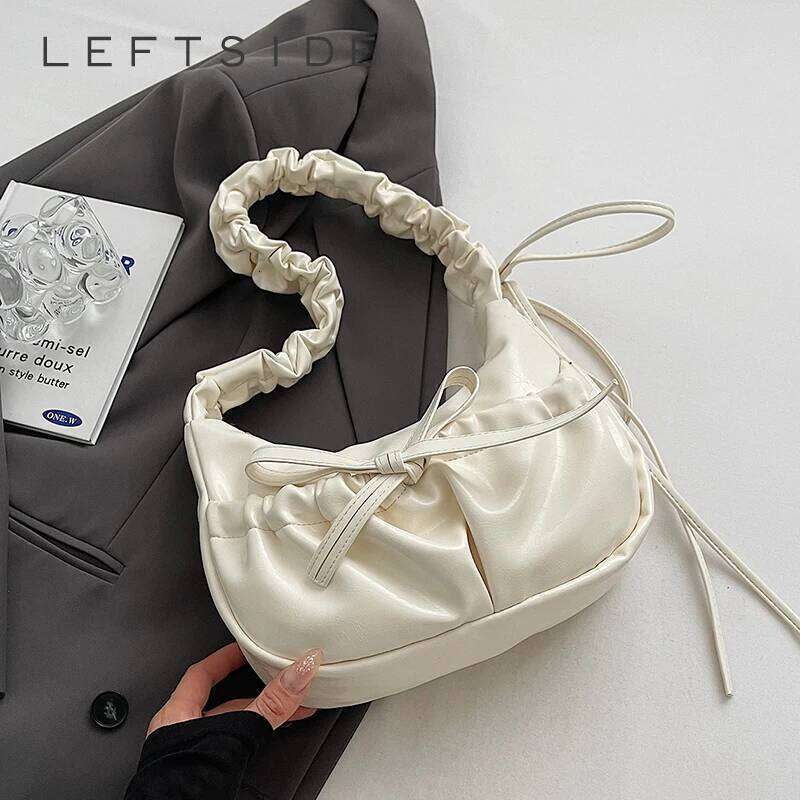 LEFTSIDE Small Bow Design PU Leather Underarm Bags for Women 2025 New Trend Fashion Shoulder Crossbody Bag Handbags and Purses Y260205