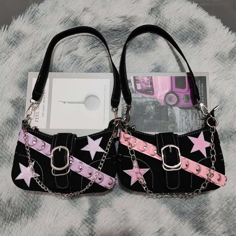 Y2k Women's Handbags Stars Pattern Cool Girls Underarm Bag Fashion Canvas Female Small Shoulder Bags Chain Tote Purses Z260207 - view 3