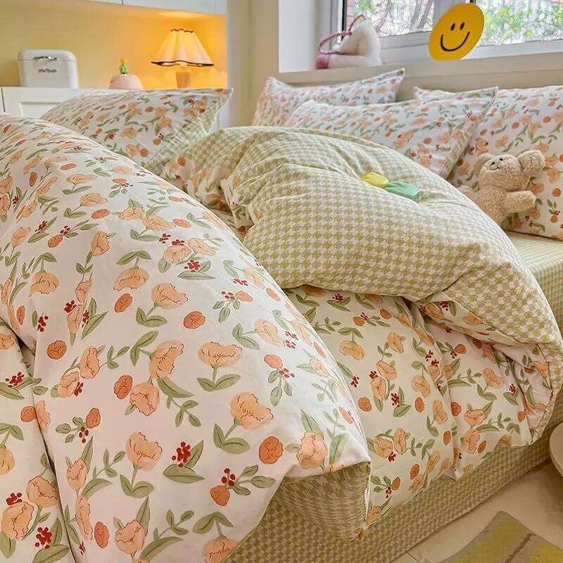 Green Floral Bedding Set Ins Fashion Twin Full Queen Size Duvet Cover No Filler Flat Sheet Pillowcase Girl Home Totel Bed Linens XJ260206