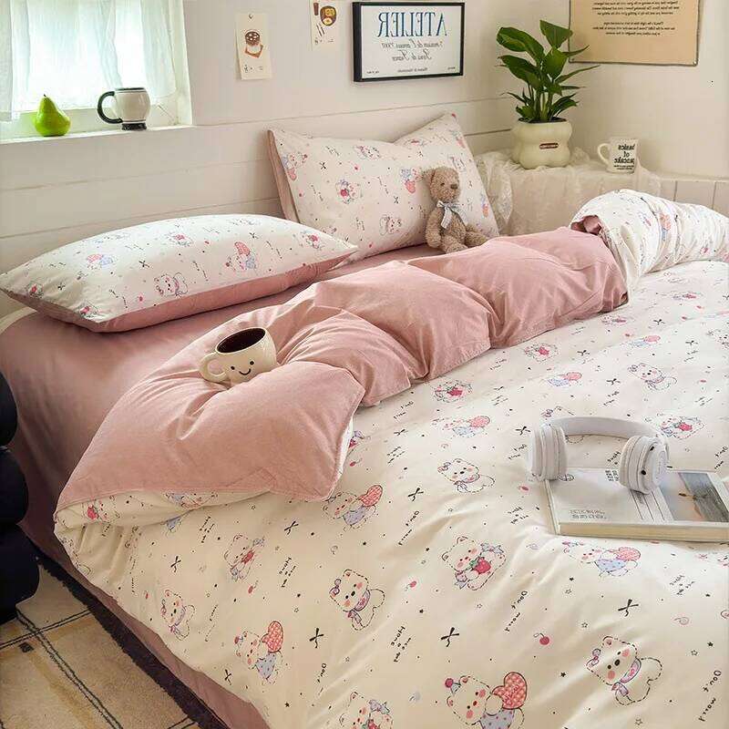 Cartoon 3/4PC Microfiber Bedding Set Queen Size Duvet Kids Single Soft Ins-style Bed Sheets for Winter Cover XJ260206