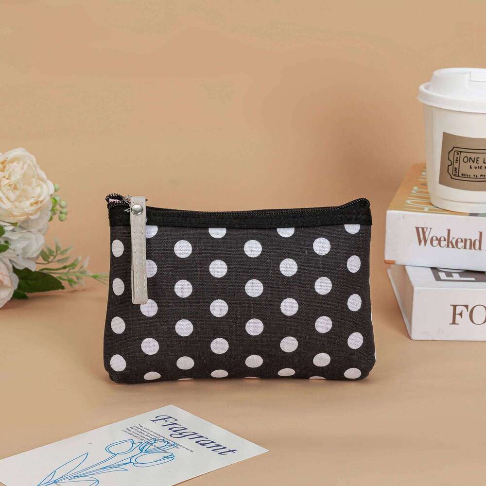 Polka dot canvas makeup Travel portable hand wash Ladies' hand-held storage bag Cute Student Wallet Y260206