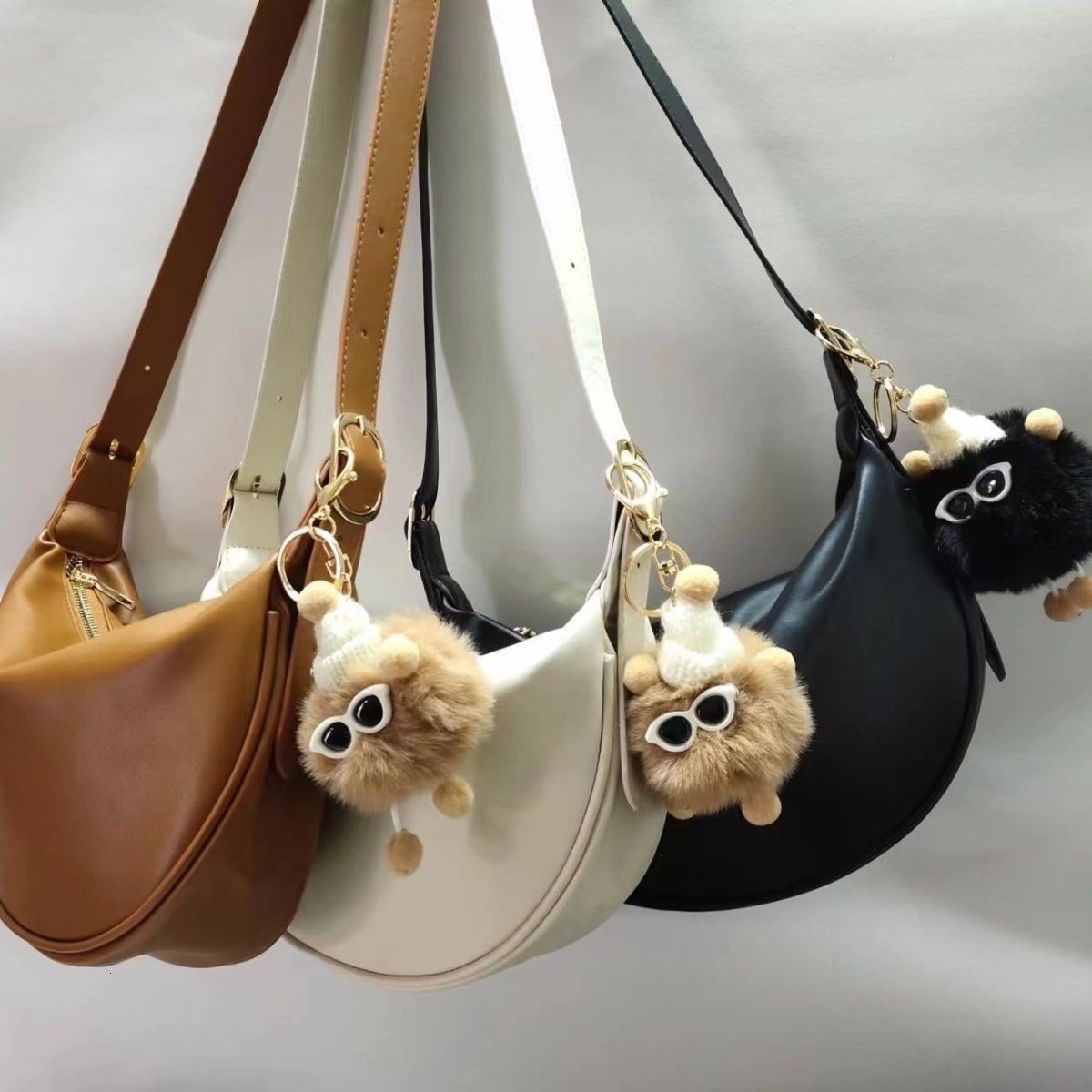 Female Black Maillard Banana Shoulder Bag Medium Pu Leather Ladies Armpit Crossbody Bags Women Roomy Half Moon Handbag 241121