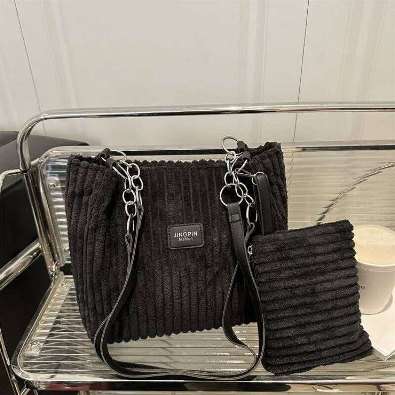 Corduroy Handbag Shoulder Casual Large Capacity Tote Bag with Mini Pouch, Versatile Underarm Bags for Daily Commute Outfits Y260205
