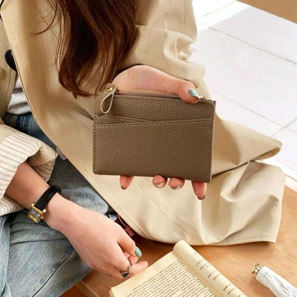 PU Leather Lichee Pattern Short Wallets Korean Style Multifunctional Clutch Coin Purse Portable Change Bag Women Y260206