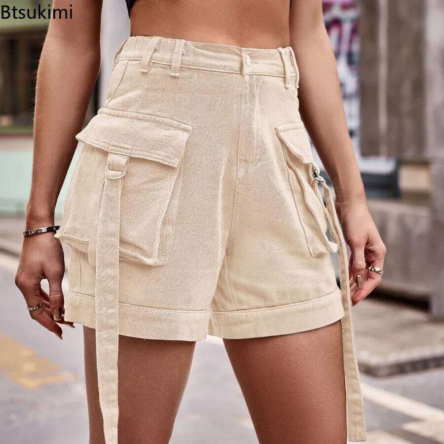 New 2026 Women's Summer Jeans High Waisted Wide Leg Pants Korean Pockets Design Casual Women Denim Shorts XJ260206