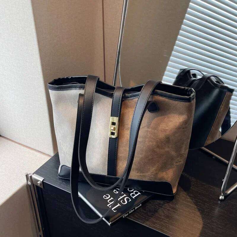 Vintage Women's Shoulder Bag Fashion Patchwork Leather Ladies Tote Bags Large Capacity Female Commuter underarm Shopping Handbag Y260205