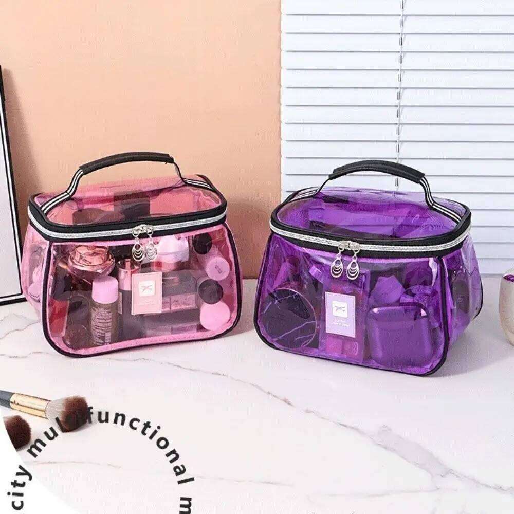 New PVC Wash Transparent Waterproof Cosmetic Large Capacity Handheld Makeup Storage Bag Women Y260206