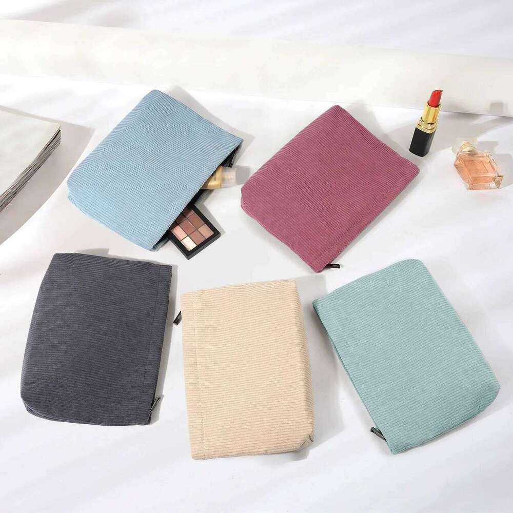 Corduroy Travel Cosmetic Portable Makeup Bag Purses Women Large Capacity Zipper Make Up Organizer Storage Clutch Y260206
