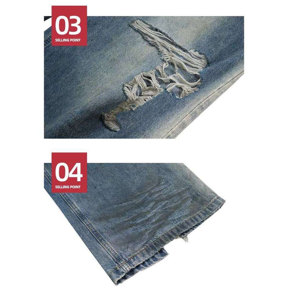 MIJKO Real Picture Frayed Damaged Hole Baggy Wide Leg Jeans Men Streetwear Casual Denim Trousers Cargo Pants X260207