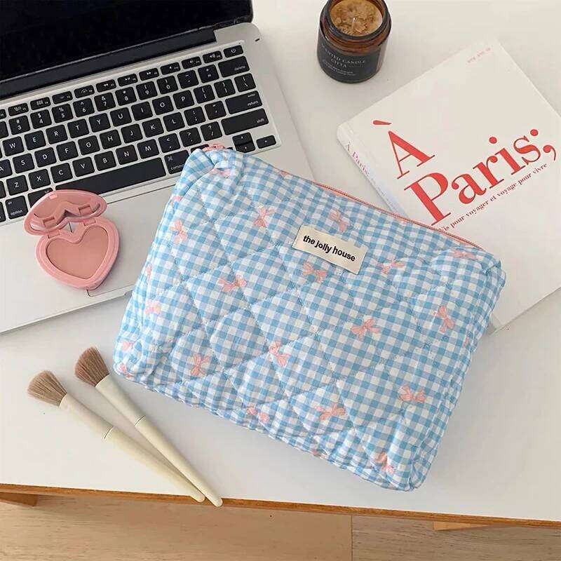 New Cartoon Bow Knot Tote Makeup Zipper Women Large Capacity Quilting Pouch Washbag Cute Portable Cosmetic Storage Bag Y260206