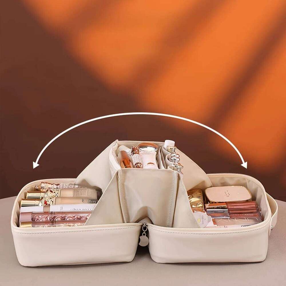 PU Flame Cosmetics Storage Double Zipper Makeup Brush Bag Business Travel Beauty Toiletries Sorting Bags Y260206