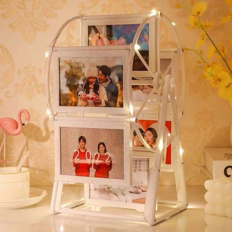 Acrylic Rotary picture frame DIY gifts Free print photos 6/12PCs ferris wheel table top photo shelf modern decor framed art S260205
