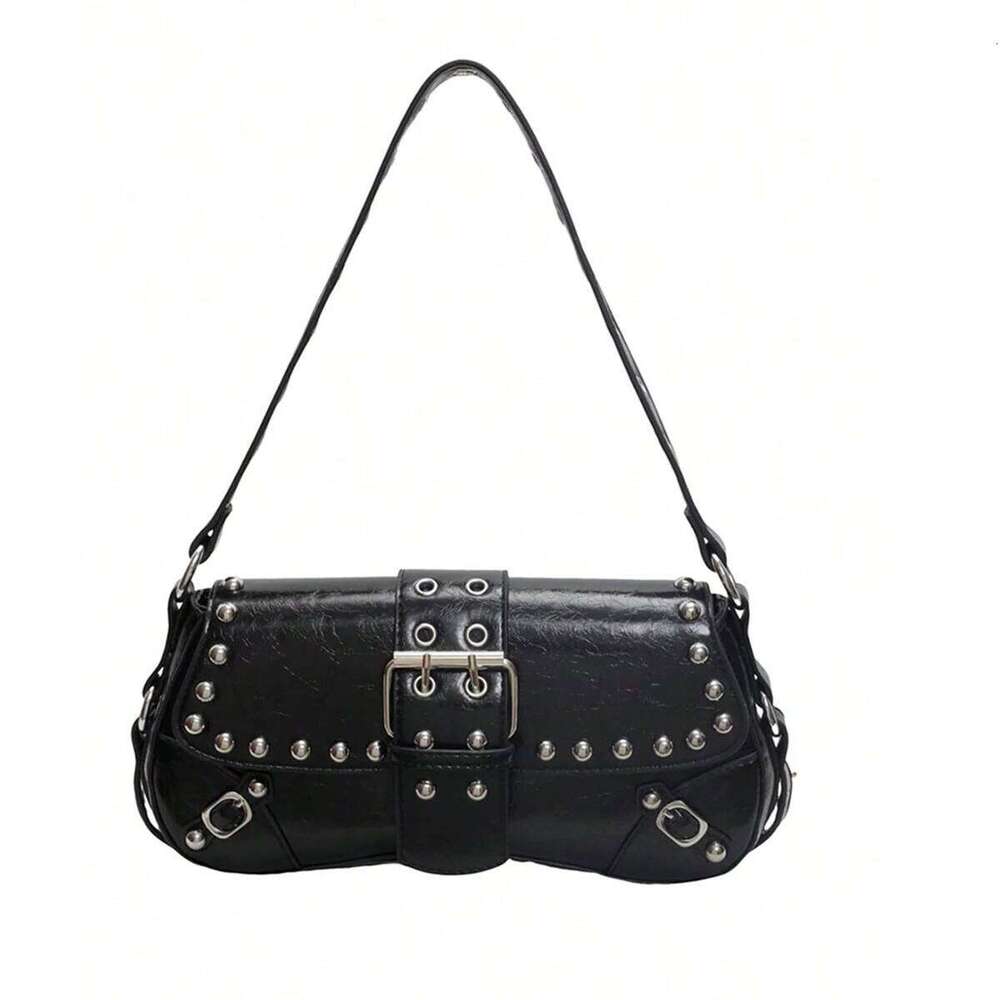 Trendy Punk Steampunk Gothic Style Y2K Fashion Novelty Rivet Decoration Underarm Bag, Simple Shoulder Bag Y260205