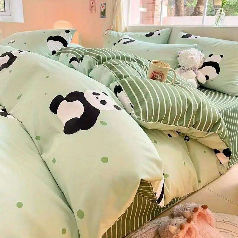 Kawaii Bedding Set for Kids Ins Twin Queen Size Duvet Cover Flat Sheet Pillowcase No Filler Girls Boys Home Totel Bed Linens XJ260206