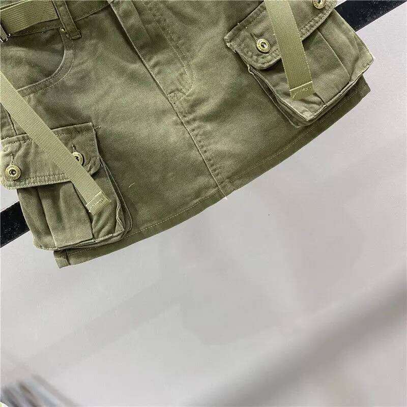 Zipper Fly SKirts Button Women's Denim Cargo with Pockets Sexy Mini A-line Jean Skirts Female Streetwear XJ260206
