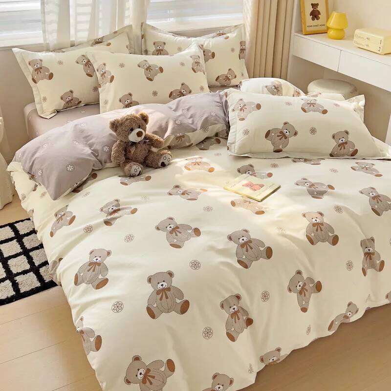 Cute Bear Duvet for Teens, 3-Pieces Set 100%Cotton Comforter Cover with Pillow Shams, Soft Comfortable Kids Bedding XJ260206