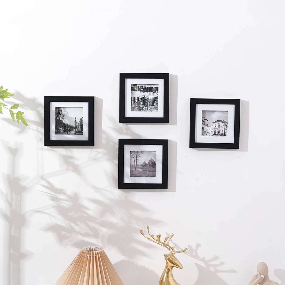 1pc square black plastic paper Integrated picture frame 4*4in Home office wall Living room bar cafe hanging pictur S260205